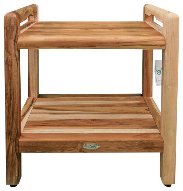 EcoDecors EarthyTeak Classic Shower Bench, Shelf and LiftAide Arms, 18