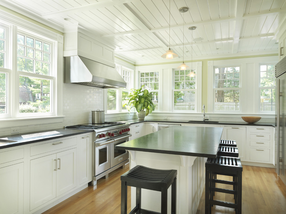 Design ideas for a country kitchen in Providence with stainless steel appliances.