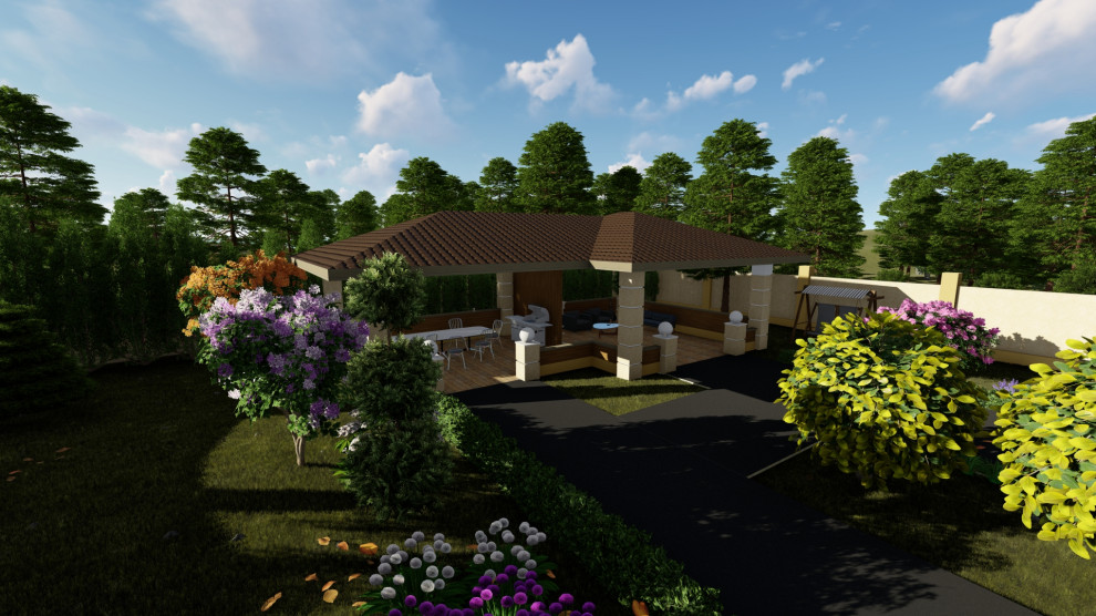 Одноэтажный дом с беседкой