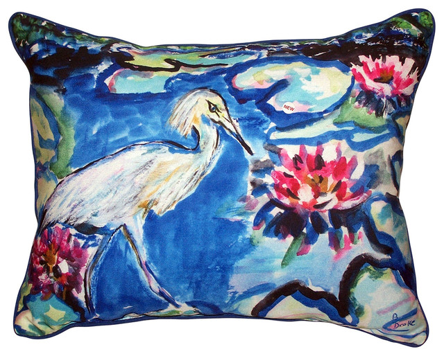Betsy Drake Heron & Waterlilies Extra Large Zippered Pillow, 20"x24"