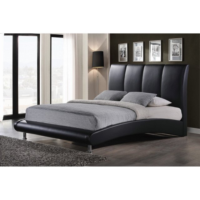 HomeRoots Bright Black Queen Bed With High Headboard and Arched Base