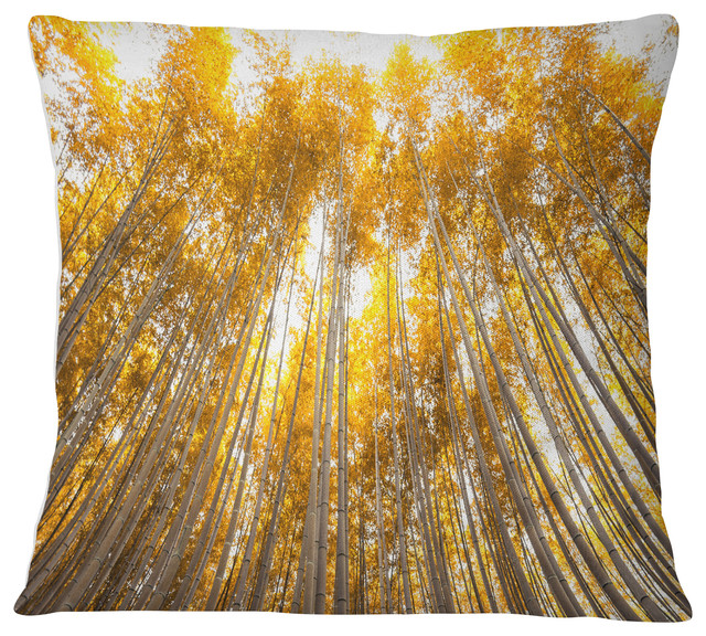 Autumn Bamboo Grove in Yellow Oversized Forest Throw Pillow, 18"x18"