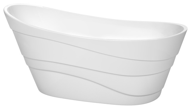 Kari 67" Freestanding White Bathtub, Polished Chrome Drain and Overflow Trim