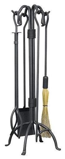 Uniflame F1061 Black Wrought Iron 5 Pc. Heavy Fireset With Crook Handles