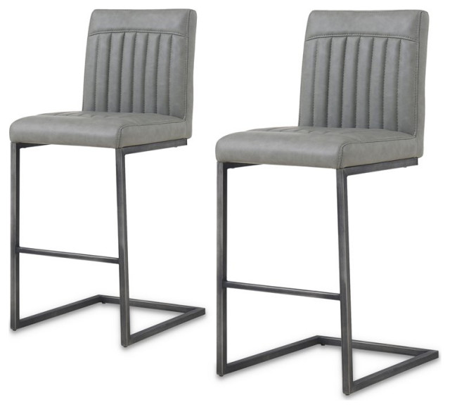 New Pacific Direct Ronan 26" PU Leather Counter Stool in Gray (Set of 2
