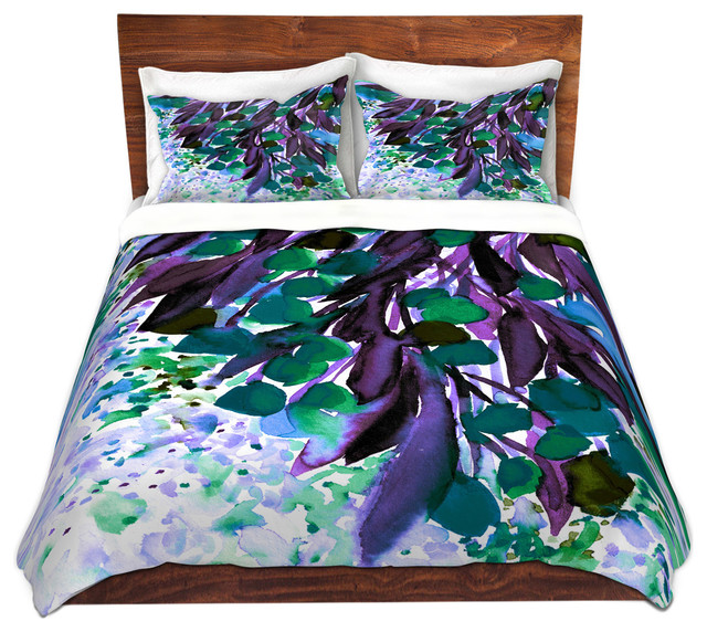 Botanical Regency IV Teal Purple Twill Duvet Cover Contemporary Duvet Covers And Duvet Sets