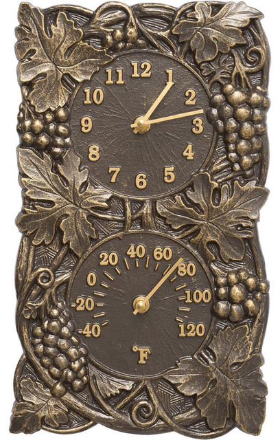 Grapevine Outdoor Clock And Thermometer Farmhouse Clocks Grapevine Outdoor Clock And Thermometer French Bronze
