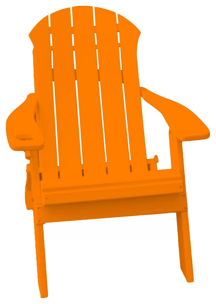 Seaside Poly Folding Adirondack Chair With Cupholder, Tangerine, Without Smart Phone Holder