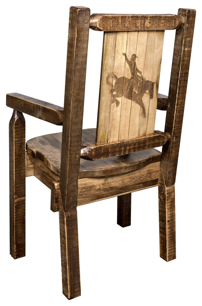 Homestead Captain's Chair With Laser Engraved Bronc Design, Clear Lacquer Finish
