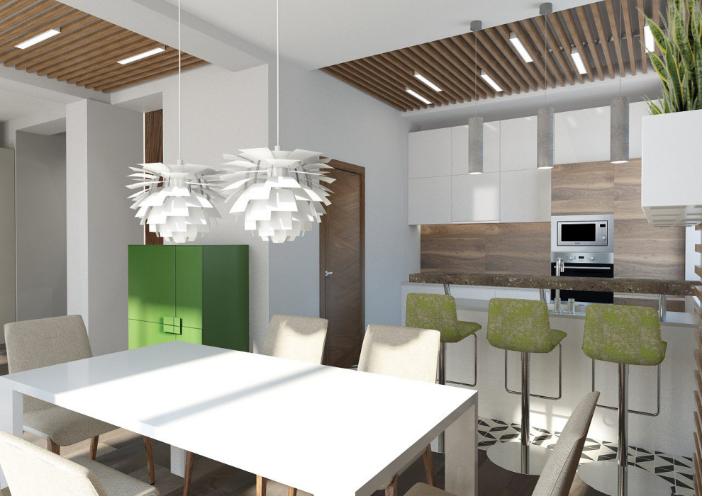 Гостиная с камином в загородном доме