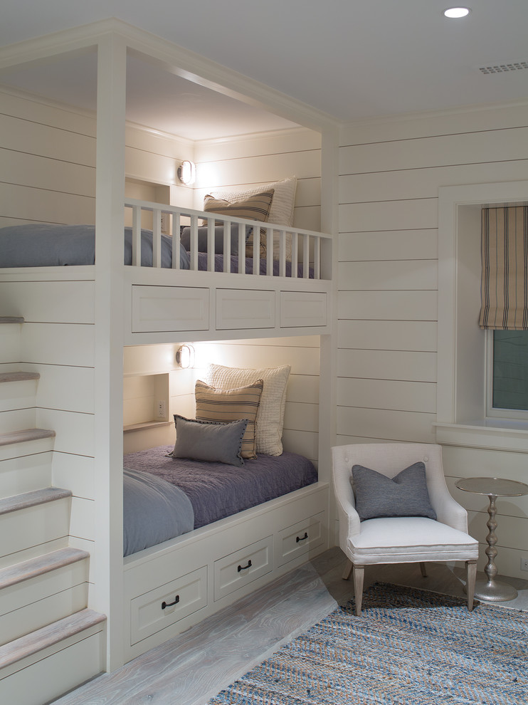 Design ideas for a mid-sized transitional gender-neutral kids' bedroom in Boston with white walls.