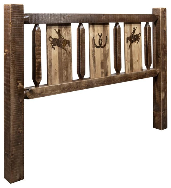 Montana Woodworks Homestead Wood King Headboard with Bronc Design in Brown