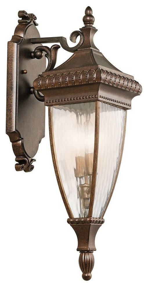 Venetian Rain 2-Light Outdoor Wall Lantern, Bronze, Rainy Clear Glass