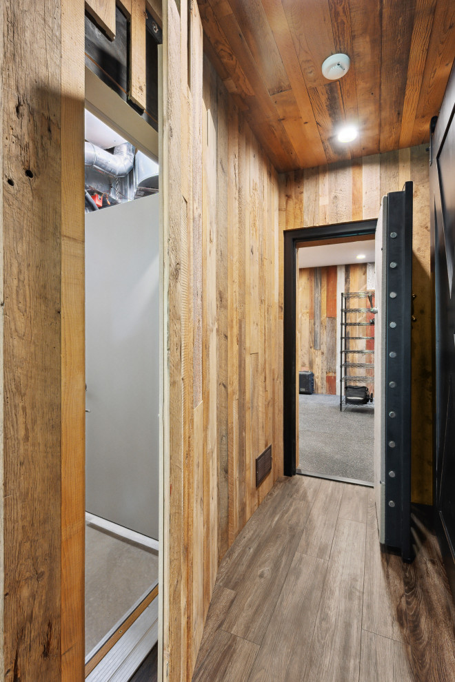 Inspiration for a rustic basement remodel in Minneapolis