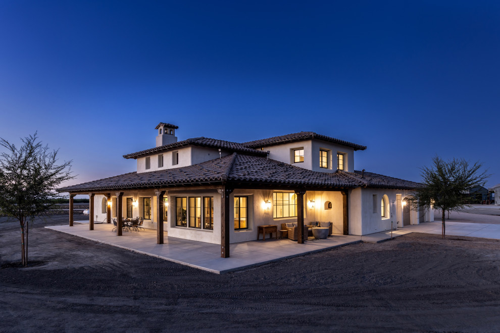 Twilight Rear Elevation | Tuscan Farmhouse