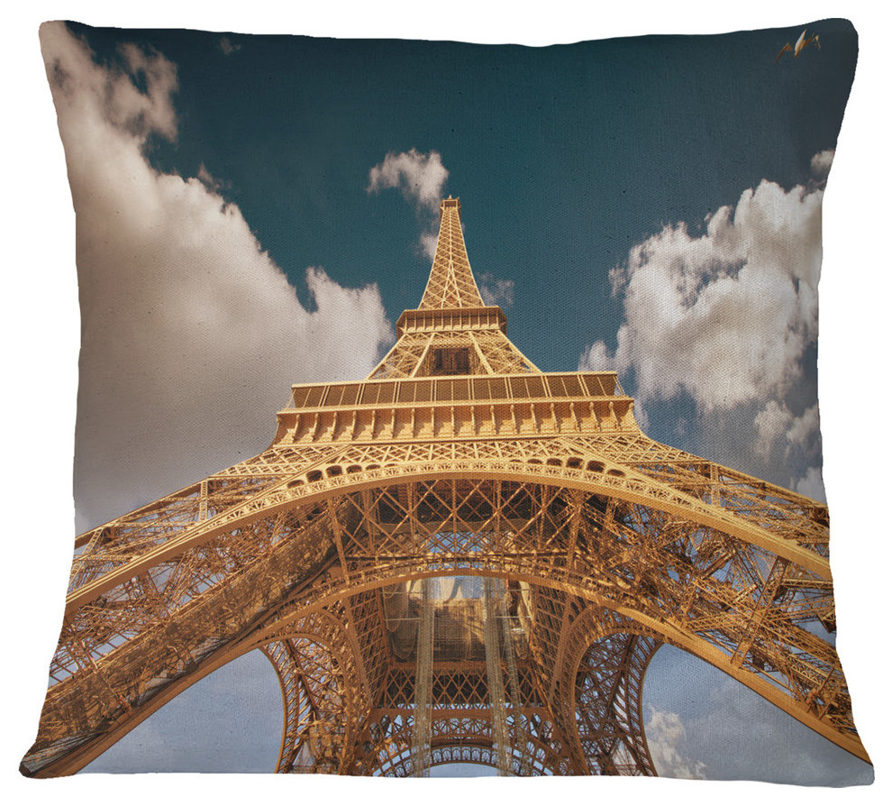 Beautiful View of Paris Paris Eiffel Towerunder Dark Sky Pillow, 18"x18"