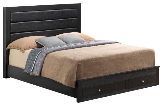 Burlington Black Upholstered Full Storage Panel Bed With Storage Drawers