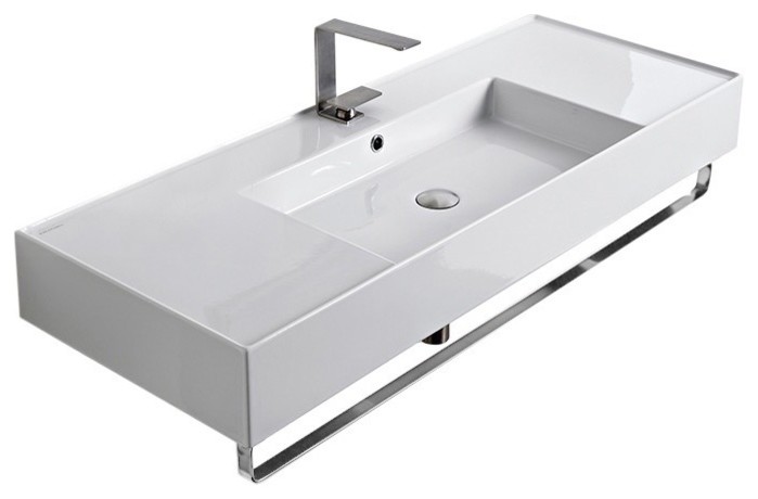 48" Ceramic Wall Mount Sink With Counter Space With Towel Bar ...