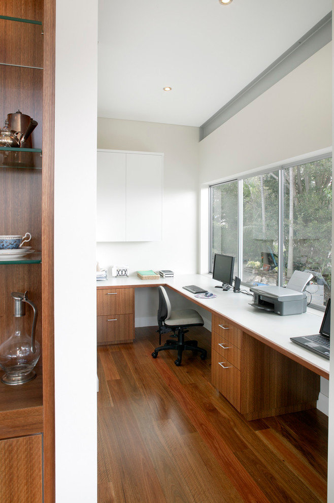 Inspiration for a mid-sized contemporary study room in Sydney with a built-in desk.