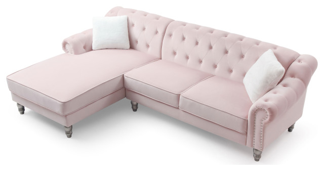 Encino Velvet Chaise Sectional Sofa, Traditional Sectional Sofas Living Room Furniture