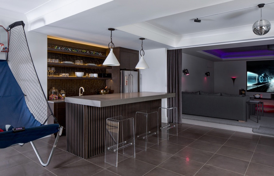 Transitional home theater photo in New York