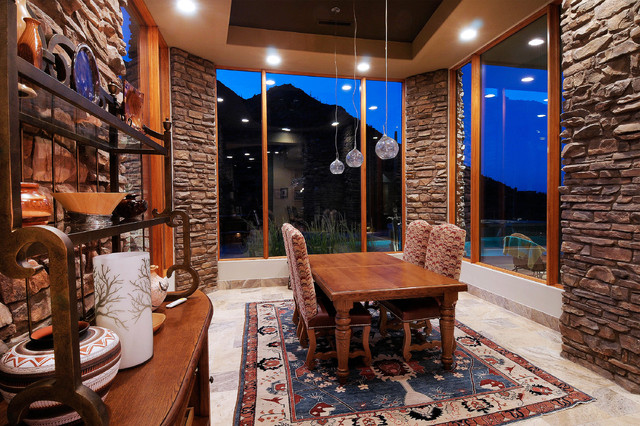 Amazing Custom Home Featuring Canyon Ledge Faux Stone &ndash; Coronado Faux Stone mediterranean-dining-room