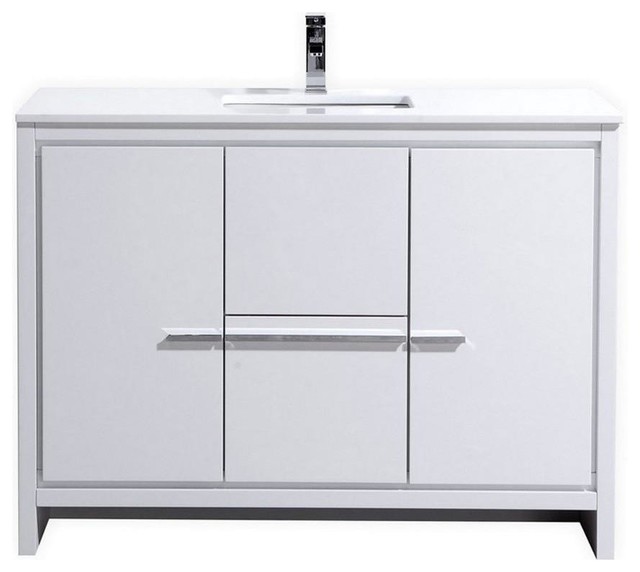 Dolce 48? High Gloss White Modern Bathroom Vanity with White Quartz ...
