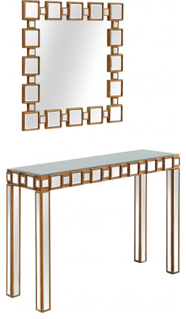 Square Reflective Mirror and Console Table - Contemporary - Console ...