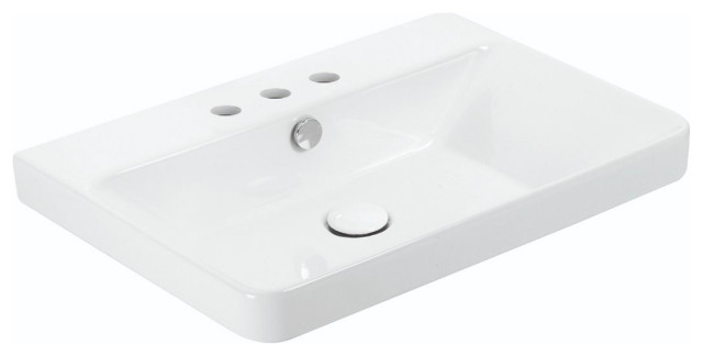 Luxury 60.03 WG Bathroom Sink in Glossy White with Three Faucet Holes