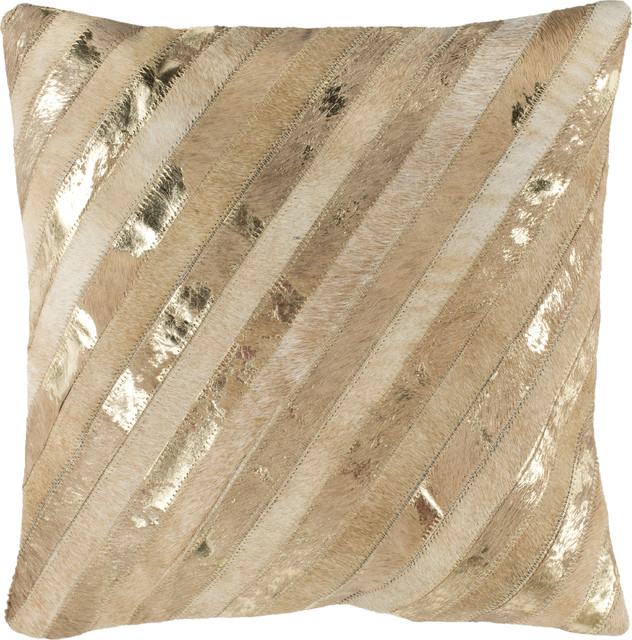 Latta Metallic Cowhide Pillow In Beige Contemporary Decorative