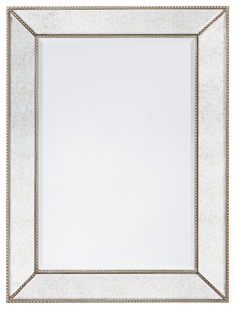 Champagne Bead Beveled Rectangle Solid Wood Frame Wall Mirror, 40"x30"