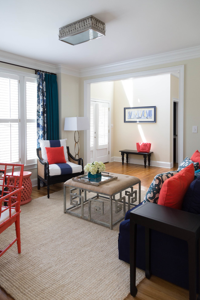 Small transitional formal and enclosed carpeted living room photo in Atlanta with beige walls