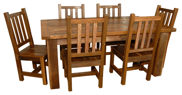 Rustic Barn Wood Dining Table With 6, Rustic Dining Room Chairs