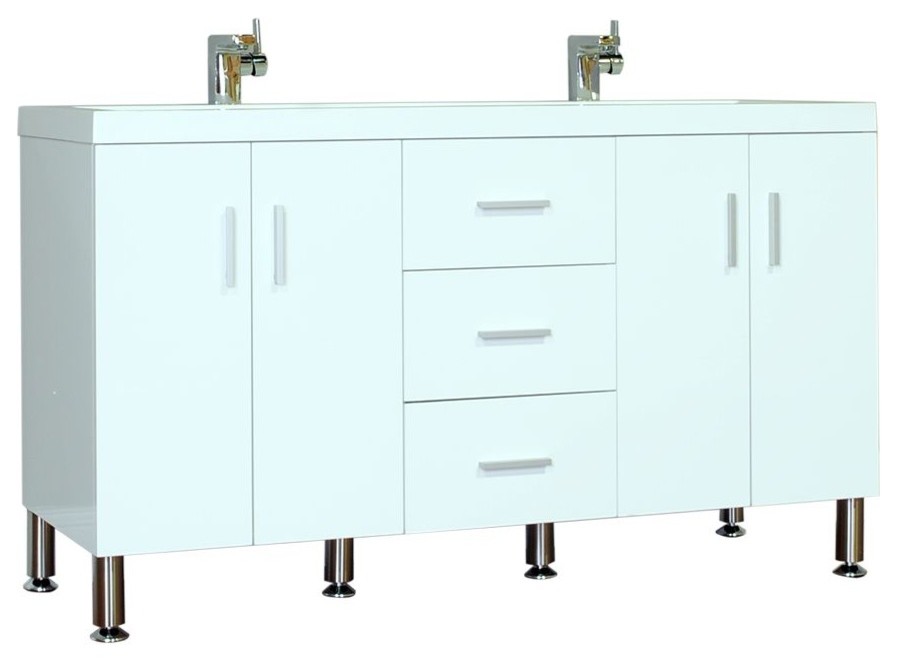 Greenville 56" Double Modern Bathroom Vanity, White Contemporary