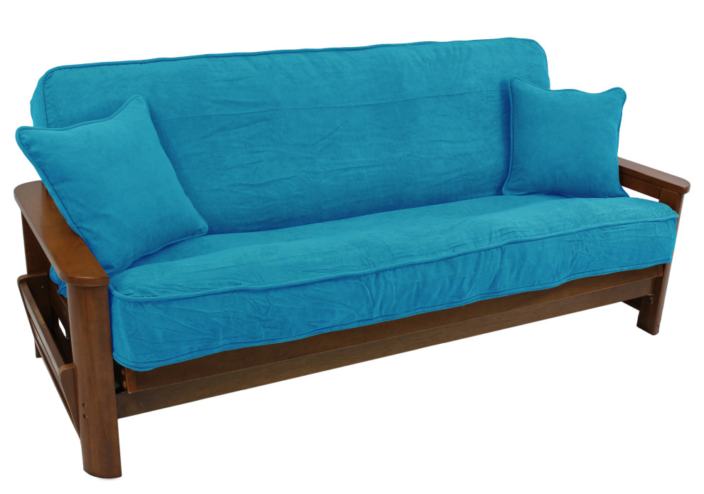Full Futon Cover With Throw Pillows, 3Piece Set, Aqua Blue