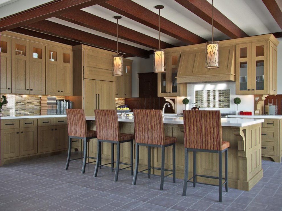 This is an example of a transitional kitchen in Chicago with shaker cabinets.