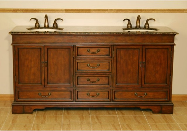 72 Inch Brown Double Sink Bathroom Vanity, Choice of Top - Traditional - Bathroom Vanities And ...