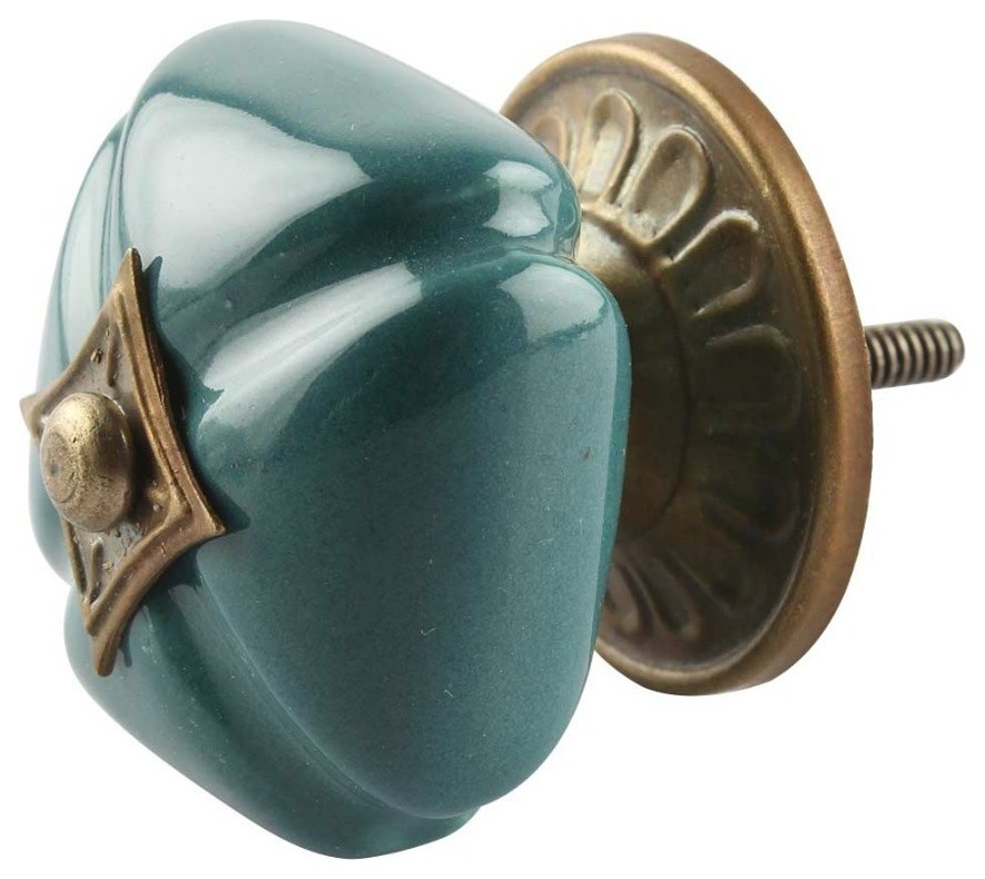 Set of 4 Solid Green Ceramic Knobs Traditional And Drawer Knobs by