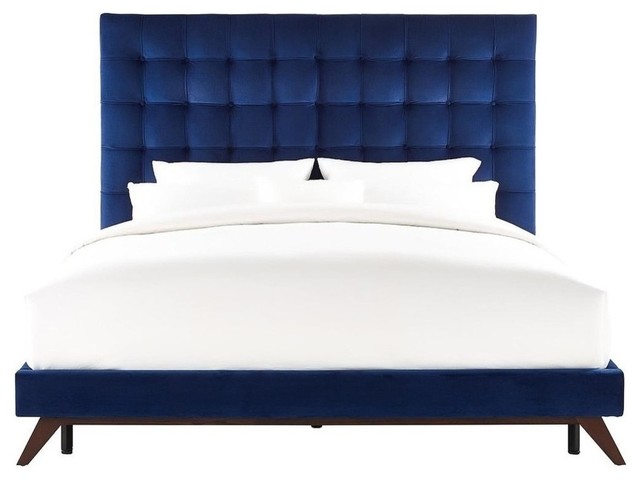 Tov Furniture Navy Velvet Full Bed Midcentury Platform Beds By Tov Furniture Navy Velvet Full Bed Midcentury Platform Beds By