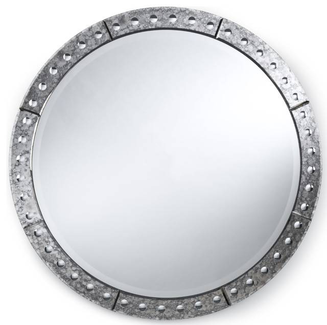 Crewe Hollywood Regency Antique Silver Round Mirror 42 Inch 42d