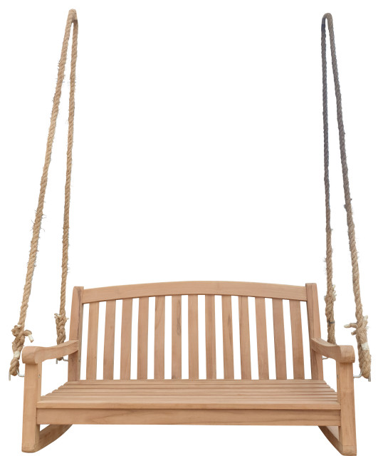 Teak Wood San Jose Double Outdoor Porch Swing, 4' Beach Style Porch
