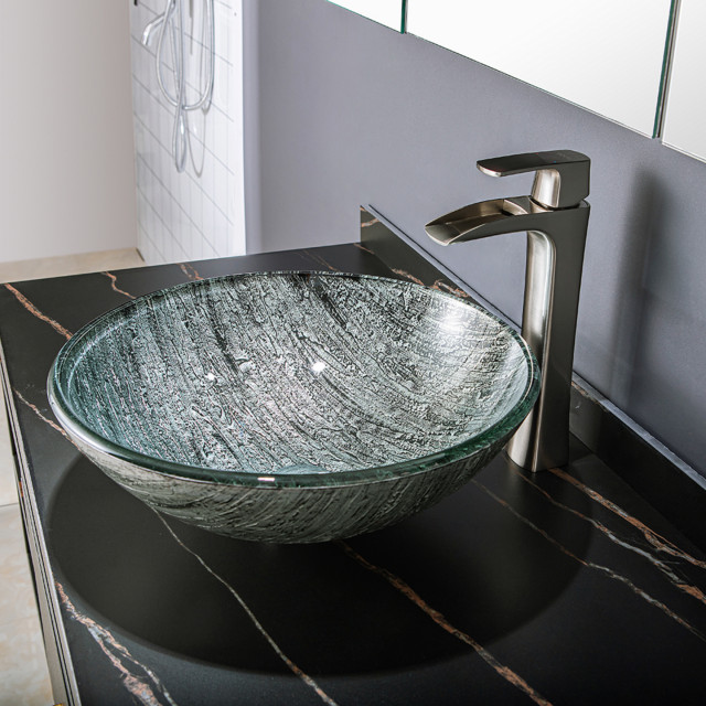 Black Tree Bark Glass Circular Vessel Bathroom Sink modern-badezimmer