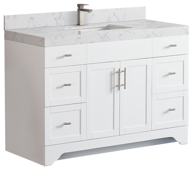 48" Vanity Wood Body and Quartz White Transitional Bathroom