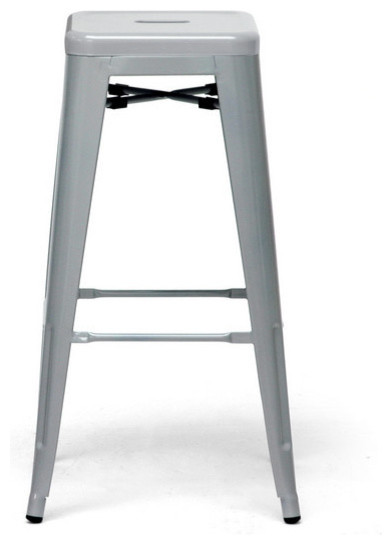 French Industrial Modern Bar Stool in Gray (Set of 2)