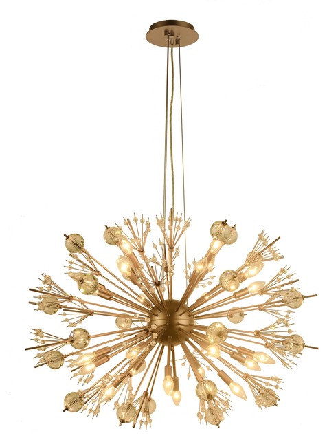 Starburst Atomic 24 Light Matte Gold Finish Clear Crystal Sputnik Chandelier