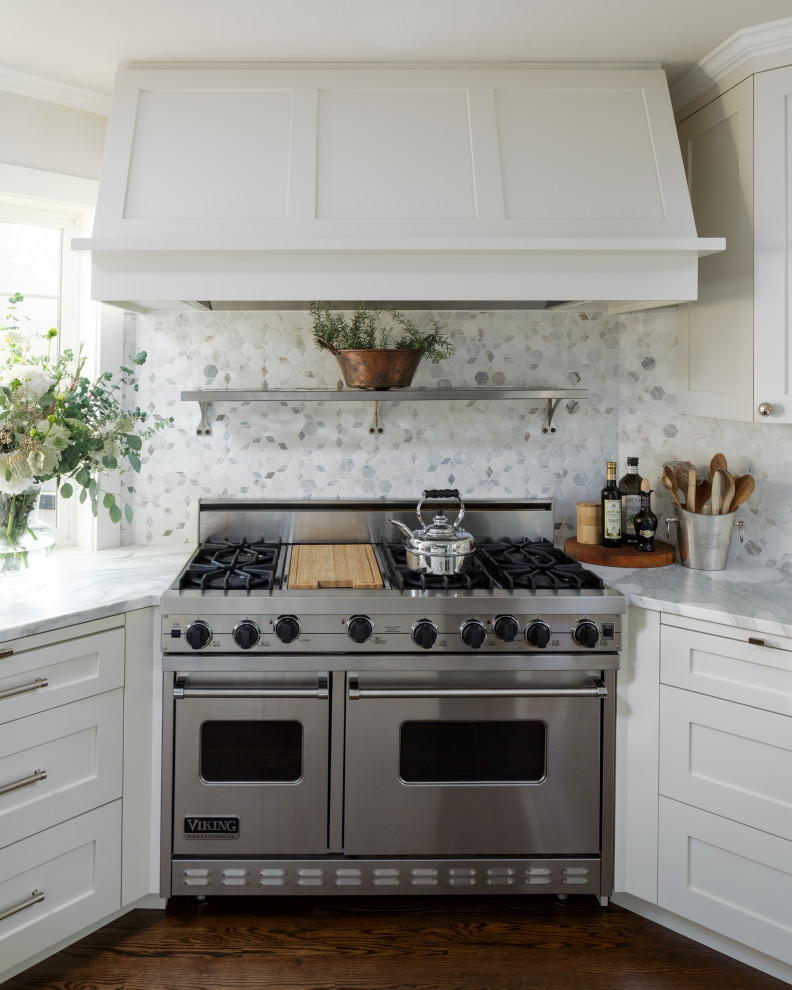 Example of a transitional kitchen design in Seattle