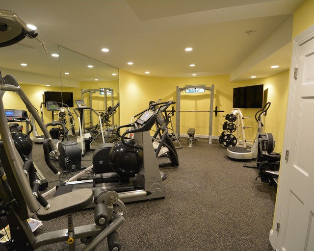 Basement Retreat Transitional Home Gym Boston By The Wiese Company