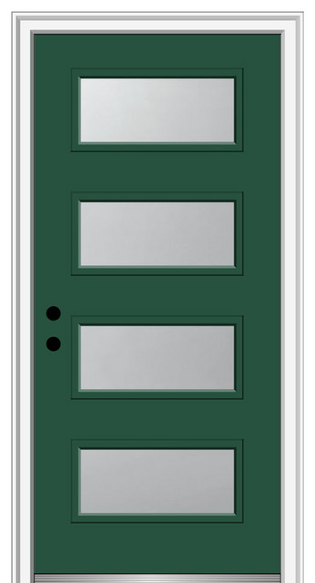 32 in.x80 in. 4 Lite Frosted Right-Hand Inswing Painted Fiberglass Smooth Door