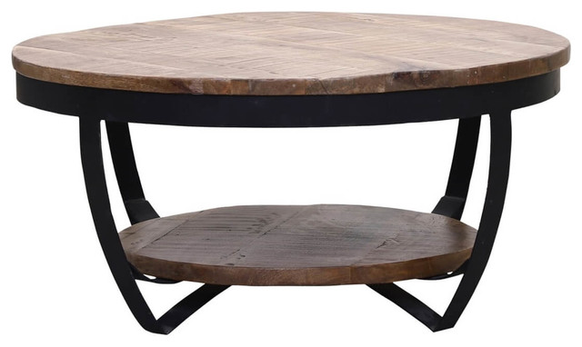 Farmhouse Industrial Style Reclaimed, Two Tiered Coffee Table Wood