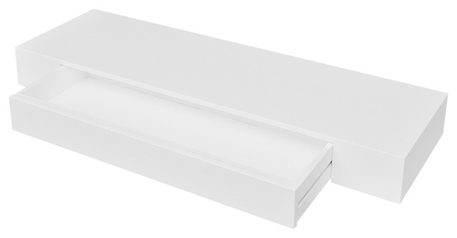VidaXL White MDF Floating Wall Display Shelf 1-Drawer Book/DVD Storage